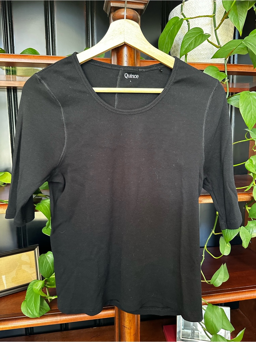 Quince Black 3/4 Sleeve Cotton Top Size Large